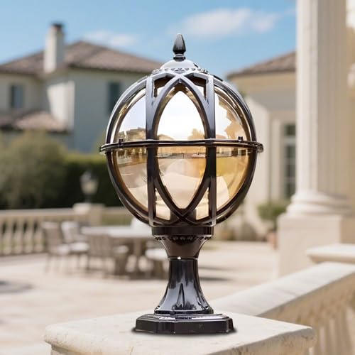 Outdoor Post Light Fixture Hardwired Column Lights with Amber Glass Globe