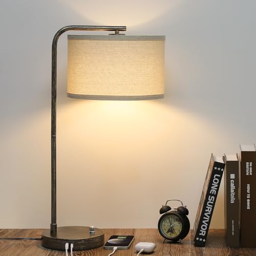 25" Tall Bedside Table Lamp with USB C+A Ports