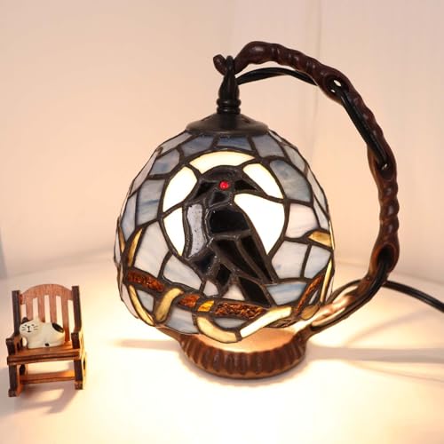 L12011 Raven Tiffany Style Stained Glass Mini Table Lamp