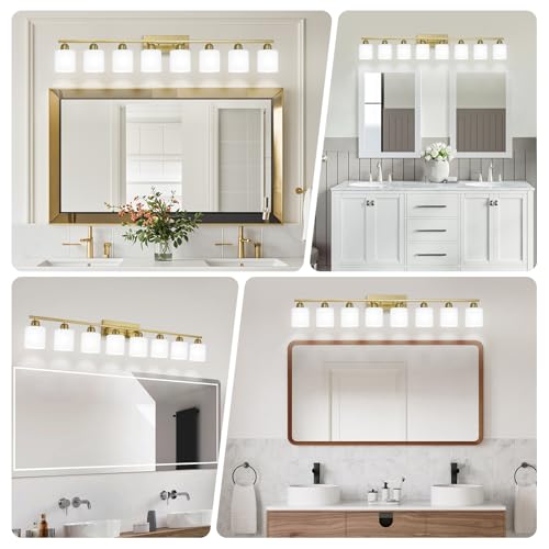 8 Light Bathroom Light Fixtures Gold for Big Mirror