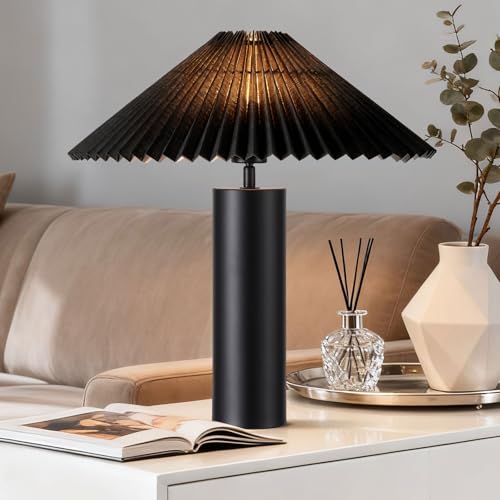 Modern Table Lamp with Pleated Lampshade and Cylindrical Base