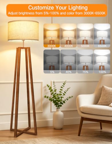 62" Mid Century Modern Vintage Lamps with Remote Control (Amber Walnut)