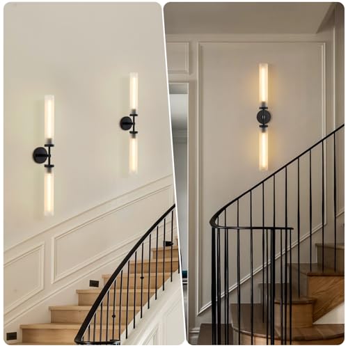 30" 2 Lights Hardwired Frosted Glass Bathroom Wall Sconces
