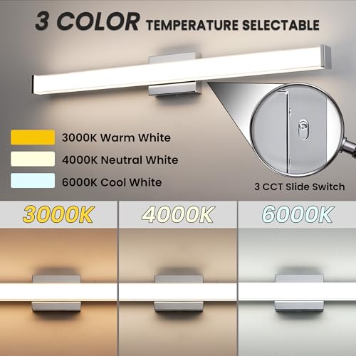 Modern LED Bathroom Vanity Light 36 inch 24W Dimmable 3CCT Bathroom Light Fixture Over Mirror Rectangle Bath Vanity Light Bar with Double Layer Acrylic Shade (36 inch(es))
