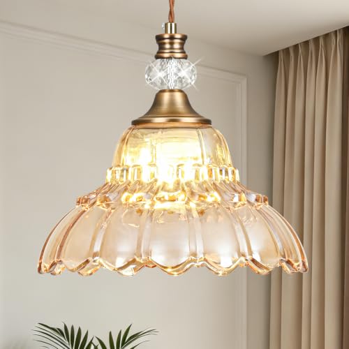 1 Piece Vintage Chandelier in Matte Antique Brass Finish with Amber Flower (1-Light / Antique Brass and Amber)