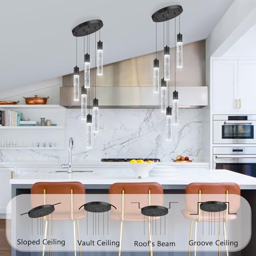 Modern Pendants Light for Kitchen Island Crystal Mini Chandeliers Dining Room LED Pendant Lighting Fixture High Ceiling Hanging Lights Bedroom Island Kitchen Foyer 6000K White Light Fixtures Black