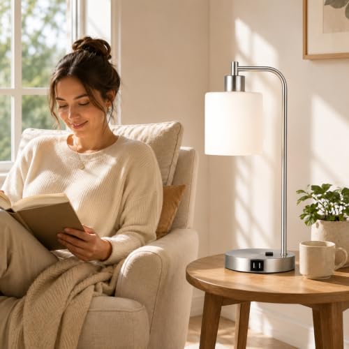Set of 2 Industrial Touch Control Table Lamps with 2 USB Ports and AC Outlet (2 Count)
