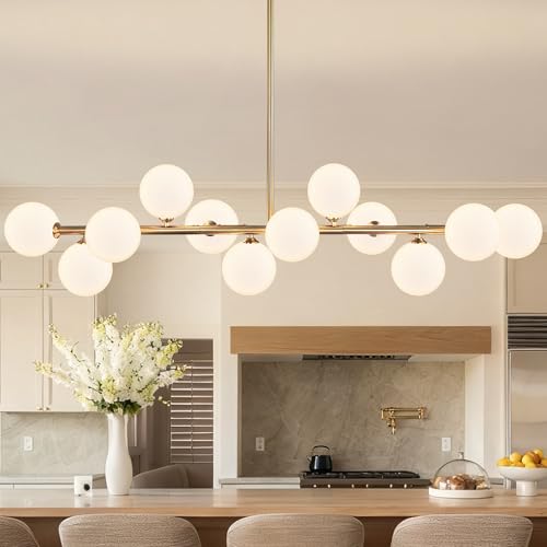 Gold Linear Chandelier 12 Lights Dining Room Light Fixture Kitchen Lighting
