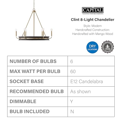 Capital Lighting 447361KR Finn Modern Farmhouse Handcrafted Mango Wood Round Chandelier