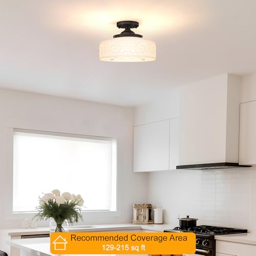 Black Semi Flush Mount Ceiling Light with Hand