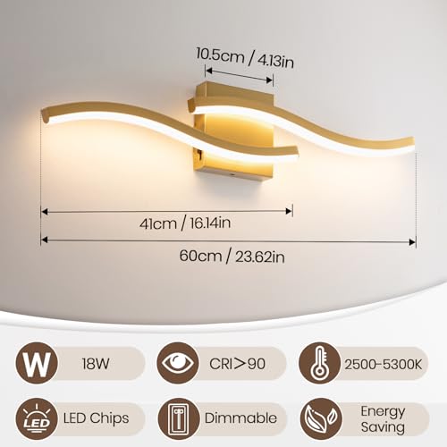 Gold Curved Bathroom Vanity Light Fixture Over Mirror