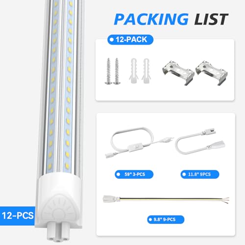 8FT Led Shop Light 100W 15000LM 6500K Linkable Shop Light (12 Count)