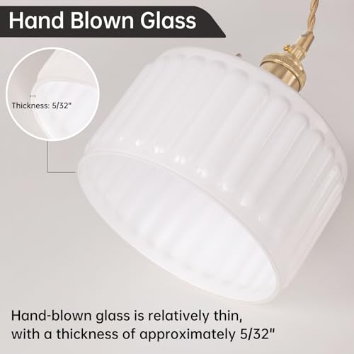 Pendant Light with White Striped Glass Lmapshade