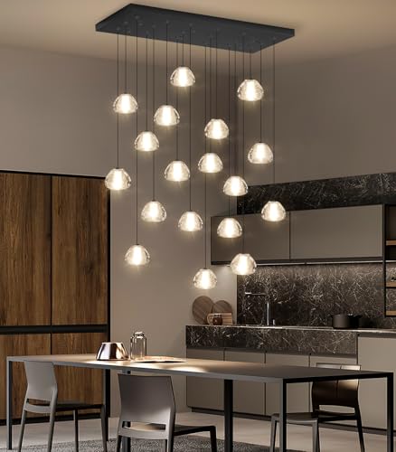 Crystal Rectangular Chandeliers for Living Room Dining Room Light LED Pendant Lights Fixtures Lighting Chandelier for Foyer Entrance Black