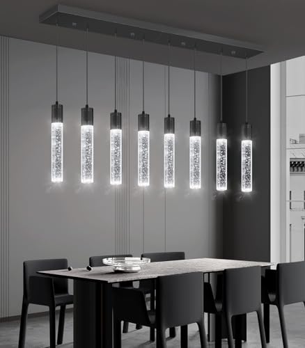 8 Lights Modern Crystal Chandeliers for Kitchen Island Pendants Lighting Fixture for Dining Room LED Ceiling Light for Hallway Foyer 6000K Black