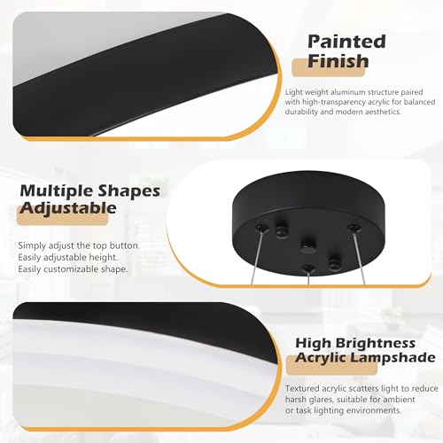 12" Black Led Ring Chandelier Ring Modern Led Chandelier 3 Pack Modern Pendant Lights Led Pendant Lights Adjustable Height Light Contemporary Light Fixture for Kitchen Island Dining Room