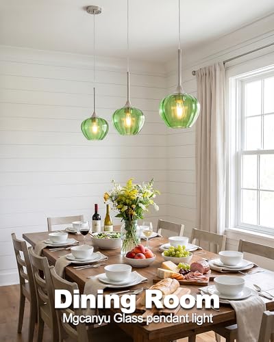 Green Glass Pendant Lights Kitchen Island with Brushed Nickel FInish