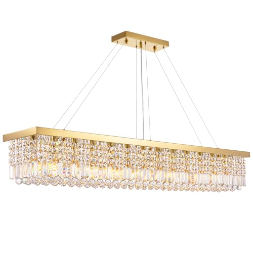 Rectangle K9 Crystal Chandelier Modern Gold Crystal Chandelier Rectangular Pendant Lighting Fixture for Dining Room Kitchen Island Bedroom L59'' x W10'' x H9''
