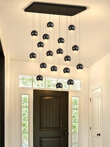 Rectangle Black Chandelier Large Linear Chandeliers for Dining Room Globe Pendant Ceiling Light Fixture for Kitchen Island Foyer Entryway