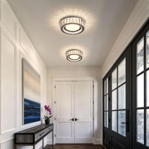 11 Inch LED Dimmable Crystal Flush Mount Ceiling Light Fixture
