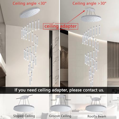 30 Light 197'' High Ceiling Chandeliers Modern Crystal Chandeliers for Entryway Long Spiral LED Dimmable Chandelier Flush Mount Ceiling Staircase Foyer Living Room Sloped ceilings Light Fixture