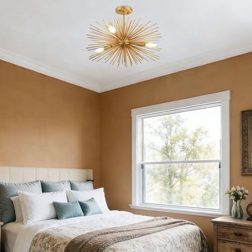 20in 4 Light Gold Sputnik Chandelier Ceiling Light Fixture