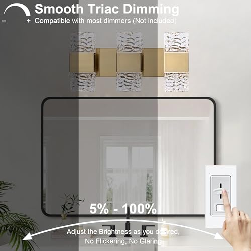 3 Light Modern LED Vanity Light Bar with Crystal Column Brass 24W