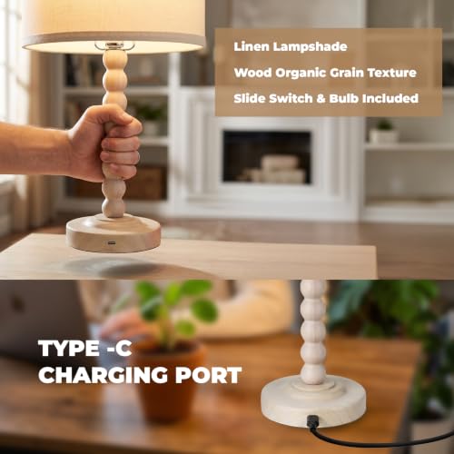 Farmhouse Table Lamp Cordless Touch Dimmable Bedside Lamps