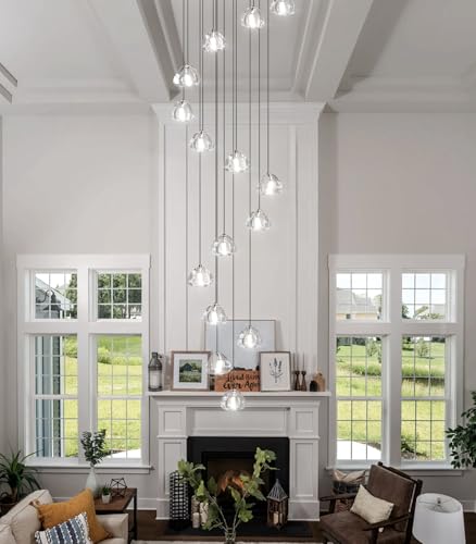 LED Glam Chandelier 118 inches Long Light Luxury Crystal Ceiling Chandeliers Remote Dimmable High Ceiling Pendants Lighting Fixtures Black 15 Lights