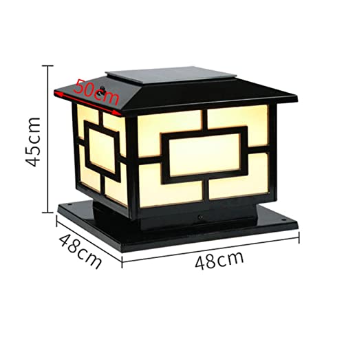 Outdoor Pillar Lamp Square LED Solar Post Lights Outdoor Column Headlight Waterproof Cap Pillar Lamp with Remote Control for Fence Yard Garden Exterior Lantern