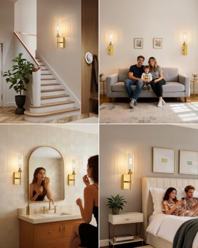 Gold Battery Operated Wall Sconce Set of 2 with Remote