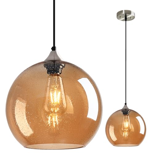 Amber Glass Pendant Lights Kitchen Island Globe Pendant Light Fixtures Modern Pendant Lighting for Bedroom Living Dining Room Light Fixture