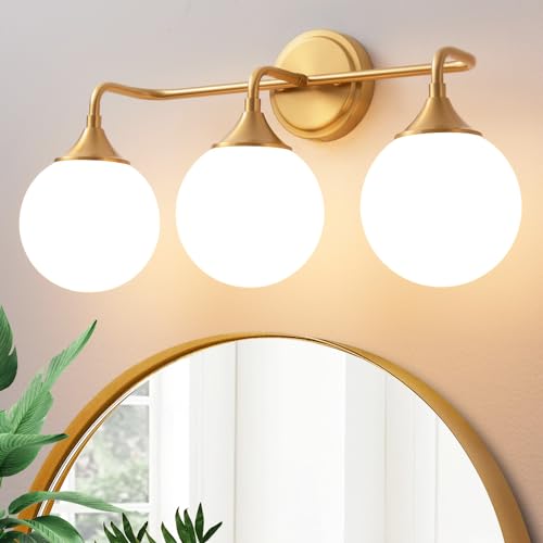 Brushed Gold Bathroom Light Fixtures Over Mirror Vanity 3