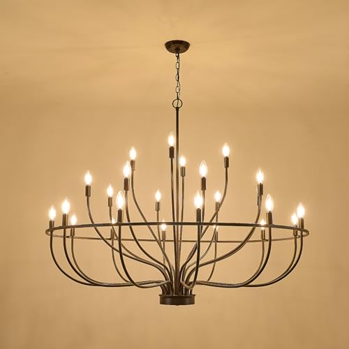 24 Light Chandelier 51'' Oil Rubbed Bronze Large Candle Chandeliers for High Ceiling Foyer Chandelier Light Fixture for Large Living Room Dining Room Stairs Entry Restaurant Hotel