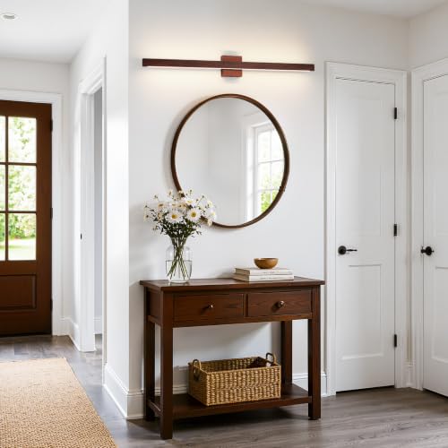 39 Inch Vanity Light for Bathroom 30W Dimmable 5CCT LED Bathroom Light Over Mirror with Up & Down Lighting Brown Wood Finish Vanity Lighting Fixture Bar for Restroom Mirror Cabinet