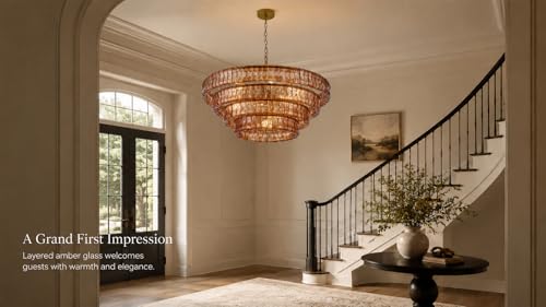 4 Tier 40 Inch Amber Crystal Glass Chandeliers