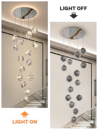 15 Light LED Staircase Chandelier Crystal Ceiling Lights Large Chandeliers for High Ceilings