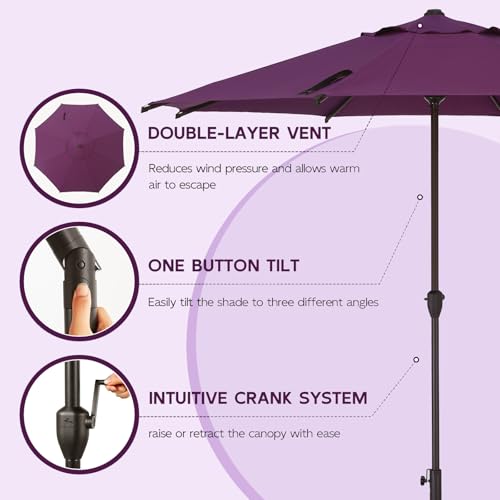9FT Lyon Outdoor Patio Umbrella Outdoor Table Umbrella with Crank Market Umbrella 8 Sturdy Ribs UV Protection Waterproof and Push Button Tilt for Garden Deck Backyard