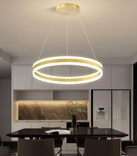 D23.6'' Modern Ring Chandelier for Dining Room LED Dimmable Pendant Lighting High Ceiling Chandelier for Living Room Foyer Bedroom Entryway 3000K