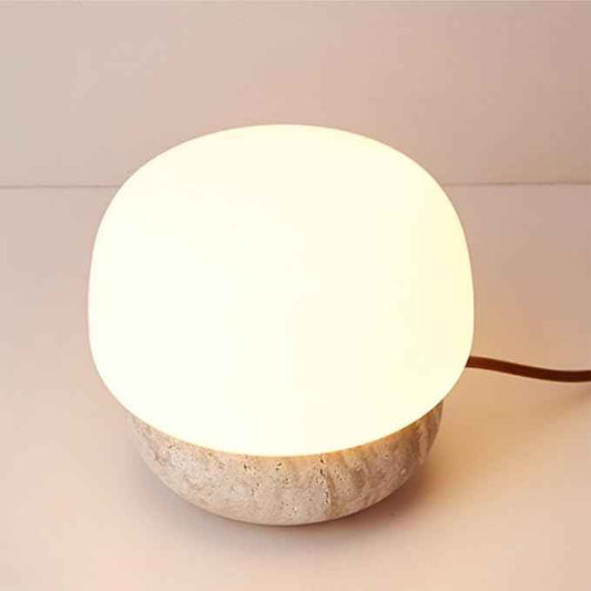 Japanese Wabi-Sabi Table Lamp, Mini Minimalist Desk Lamp with Natural Stone Base, Cute Bedside Light Home Décor Nightstand Lamp, Ideal for Bedroom Living Room Study Room