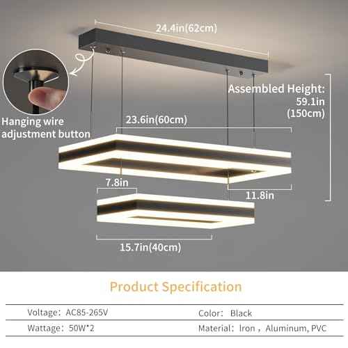 Modern LED Chandelier, 2-Light Ceiling Chandelier Pro for Dining Room Light Fixtures Hanging Color Temperature and Height Adjustable Chandeliers for Living Room, Bedroom, Kitchen (15.7+23.6 Inches)