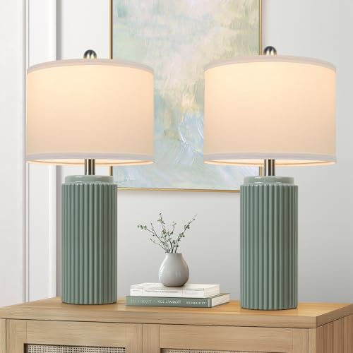 23.5" Green Ceramic Table Lamps Set of 2 (2 Count)