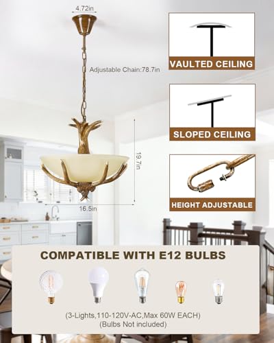 Rustic Resin Deer Chandelier with 3