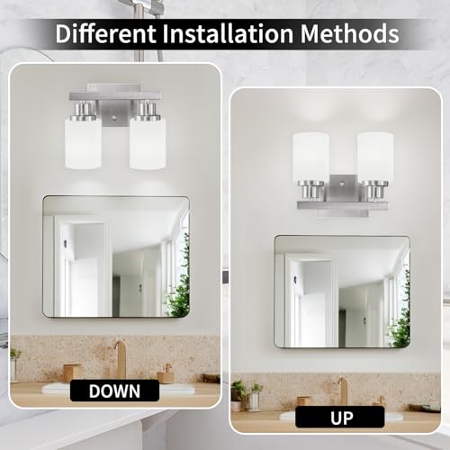 2 Light Nickel Vanity Light Bathroom Light Fixture Over Mirror