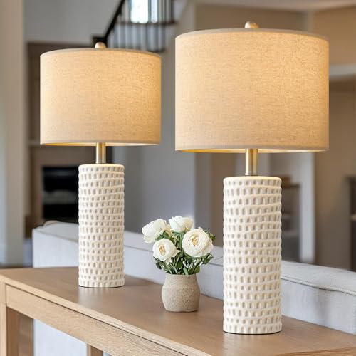 Farmhouse Ceramic Table Lamp for Living Room Bedside Lamps for Bedroom Nightstand Lamp End Table Lamps