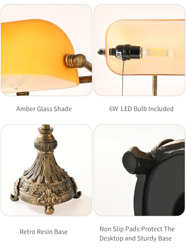 Vintage Amber Glass Bankers Desk Lamp