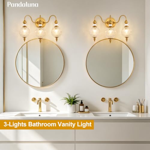 Vintage 3 Light Bathroom Vanity Light Over Mirror (Antique Gold & Clear / 3-Light)