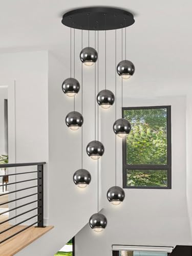 10 Light LED Staircase Black Chandelier Crystal Ceiling Lights Large Chandeliers for High Ceilings