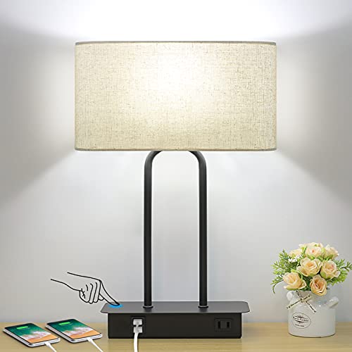Bedside Touch Control 3 Way Dimmable Table Lamp with Cream Fabric Shade
