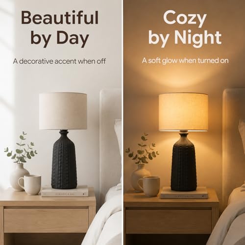 Tall Textured Black Ceramic Table Lamp